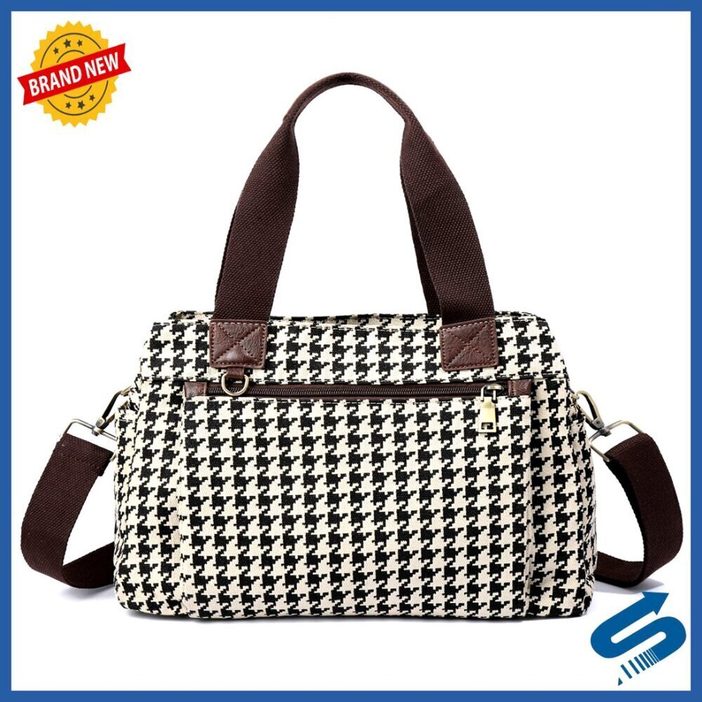 Canvas Tote Bag Multi-Way Carry Adjustable Strap Zippered Pockets Boho Chic